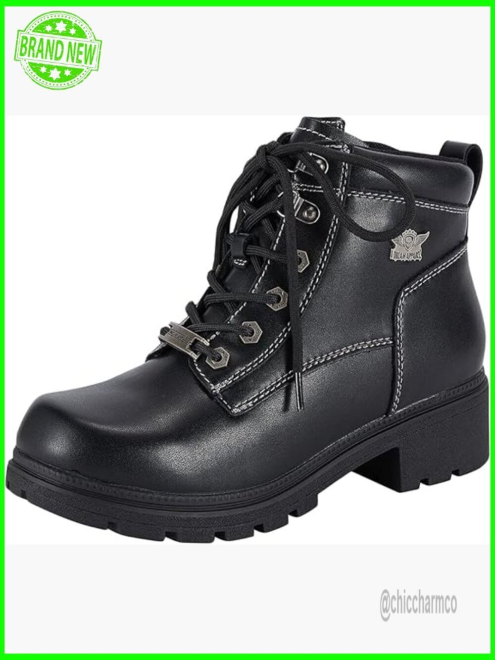 Lace Up Motorcycle Ankle Booties with Side Zipper, Faux Leather Combat Boots